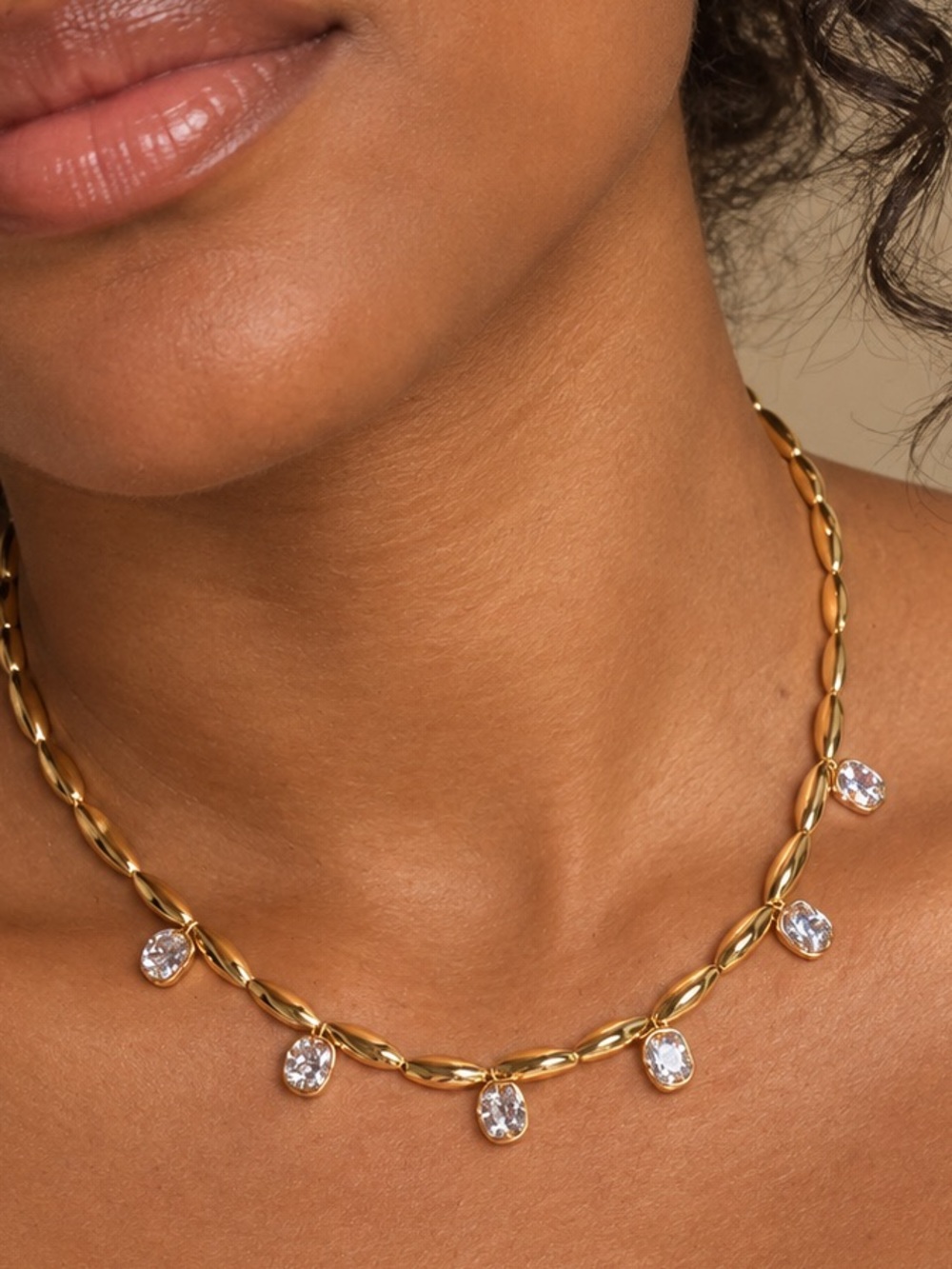 Anthropologie Crystal Halo Necklace with Clear Drop Stones